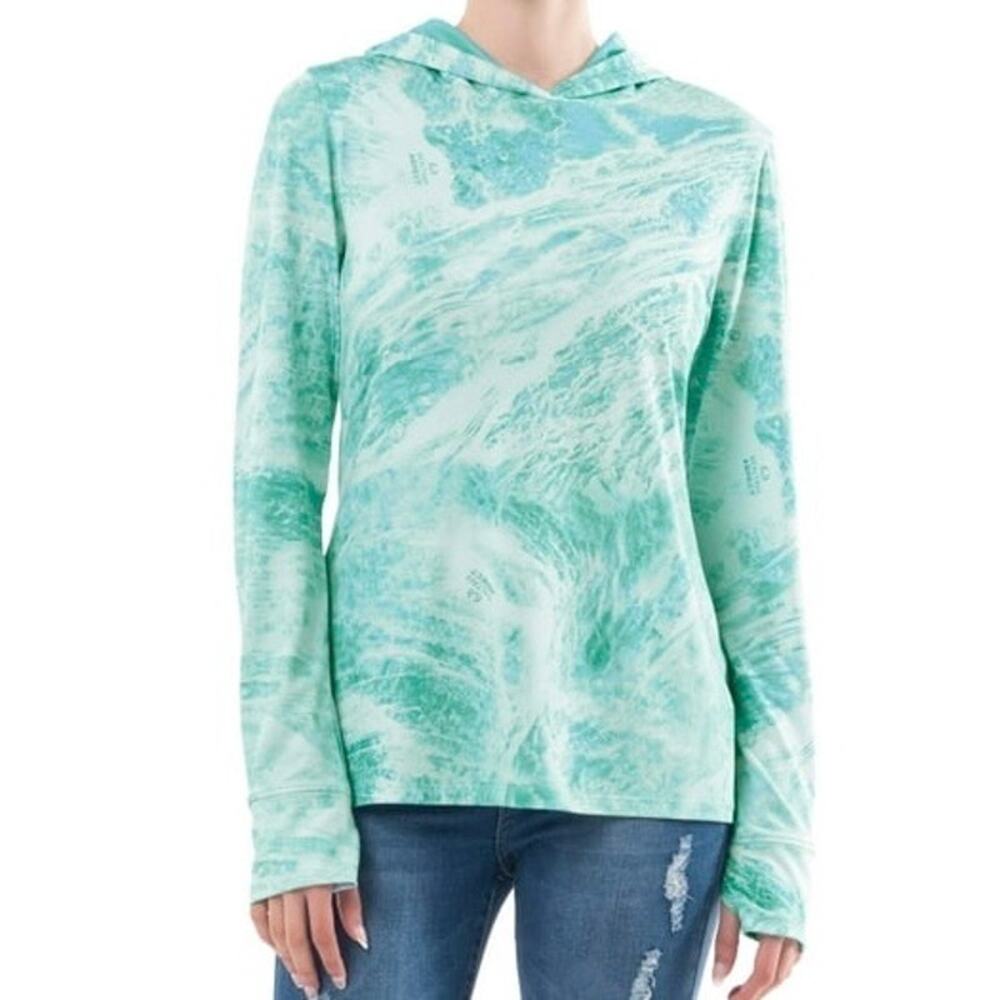 RealTree Women’s Fishing Performance Hoodie in Teal Waters Size Medium